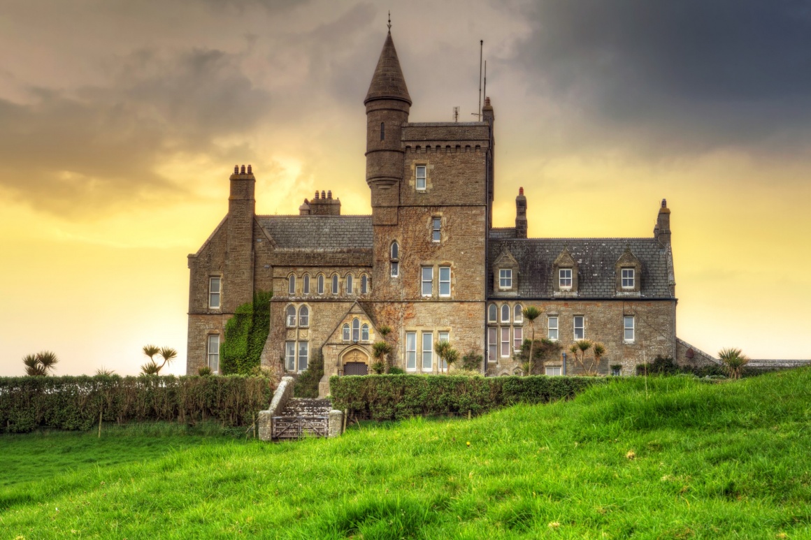 'Classiebawn Castle on Mullaghmore Head at sunset in Co. Sligo, Ireland' - Ireland